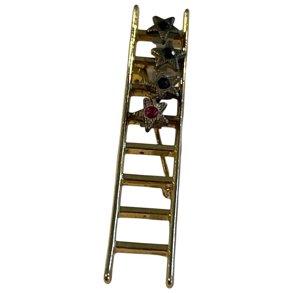 Vintag 2 Mary Kay Sapphire Emerald Reach for The Stars Ladder Pin Brooch 2”x3/8” - Picture 3 of 4